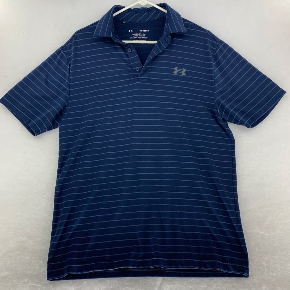 Under Armour Men's Blue Striped Playoff Polo Shirt Size M